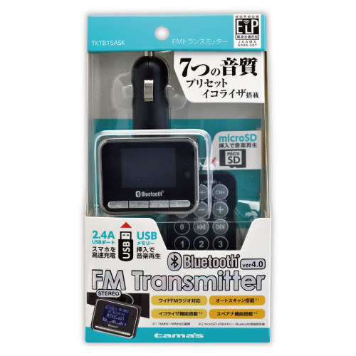 商品写真1 TKTB15ASK「Bluetooth FMﾄﾗﾝｽﾐｯﾀｰ microSD/USBﾒﾓﾘｰ対応」